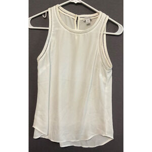 J.Crew White Sleeveless Blouse 00 Keyhole Back Open Stitch Trim